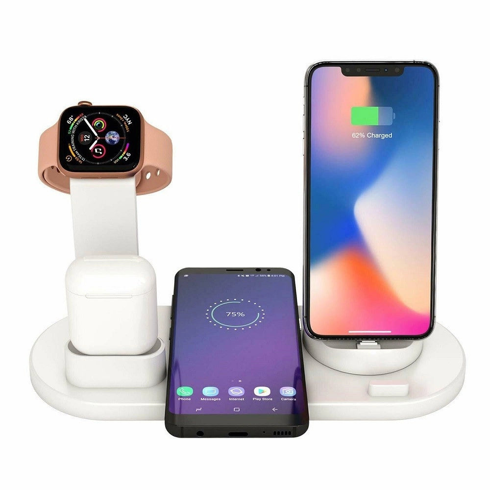 Trade Shop - Stazione Ricarica Wireless 4 In 1 Qi Air Pods Iphone Compatibile Micro Usb Type C -