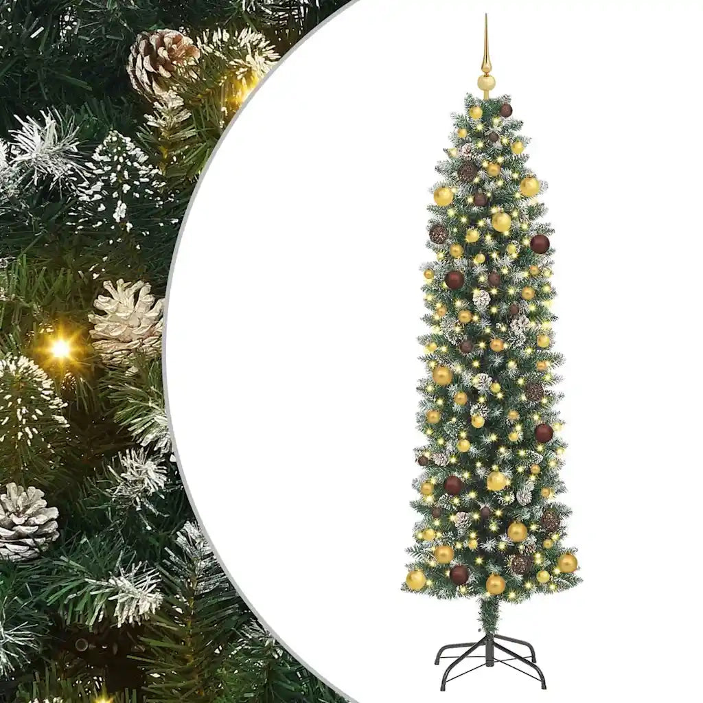 Albero di Natale Artificiale Sottile Verde e Bianco 210 cm