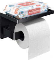 Supporto per carta igienica senza perforazione, supporto per carta igienica in acciaio inossidabile con piattaforma 17,5 cm, supporto per carta igienica autoadesivo o da murale, supporto da murale, supporto per carta igienica per cucina e bagno, nero