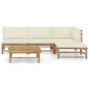 Set Divani da Giardino 6 pz con Cuscini Bianco Crema in Bambù 3058191