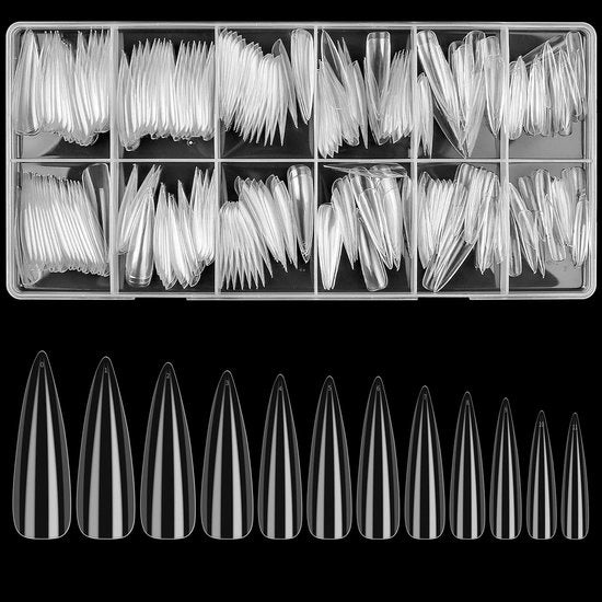 Nageltips trasparenti stiletto 240 pezzi - copertura completa - punti di applicazione lunghi - artigianali in acrilico - per estensione di gel - falsi unghie