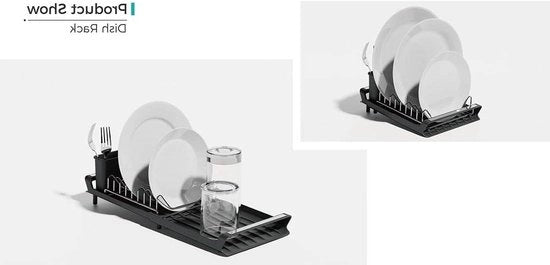 Afdruiprek siliconizzato espandibile - afdruiprek in acciaio inossidabile compatta con holder per coltelli - afdruiprek per lavandino regolabile per cucina - nero -