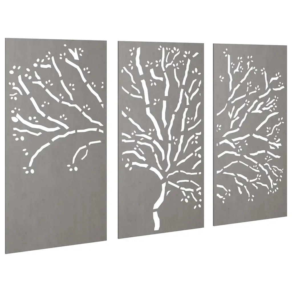 Decorazioni Muro Giardino 3pz 105x55 cm Albero Acciaio Corten 824511
