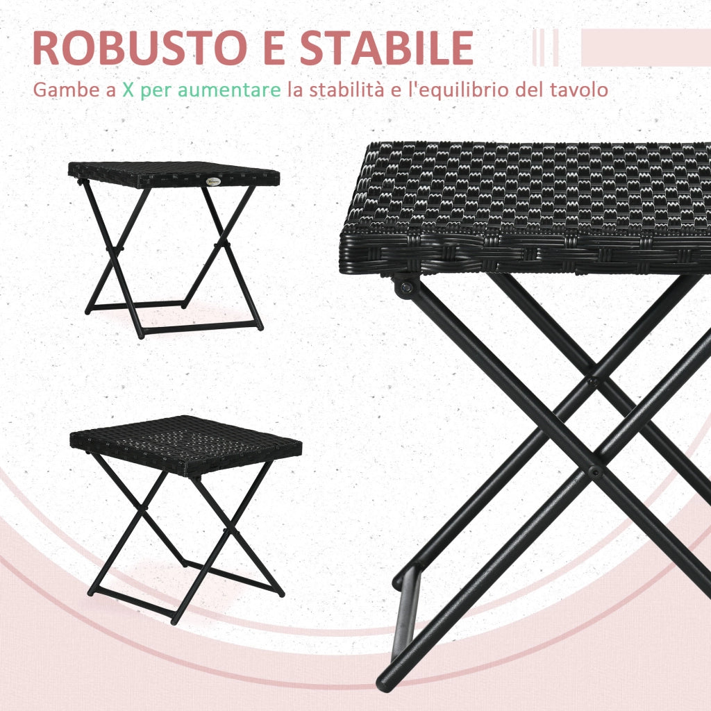 Tavolino da Giardino Pieghevole in Rattan Sintetico e Acciaio ¨C zephmum ¨C 40x40x40cm, Nero