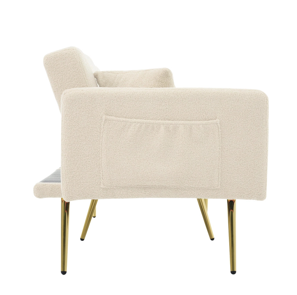 Divano letto convertibile con schienale regolabile; 175 cm; in sherpa beige