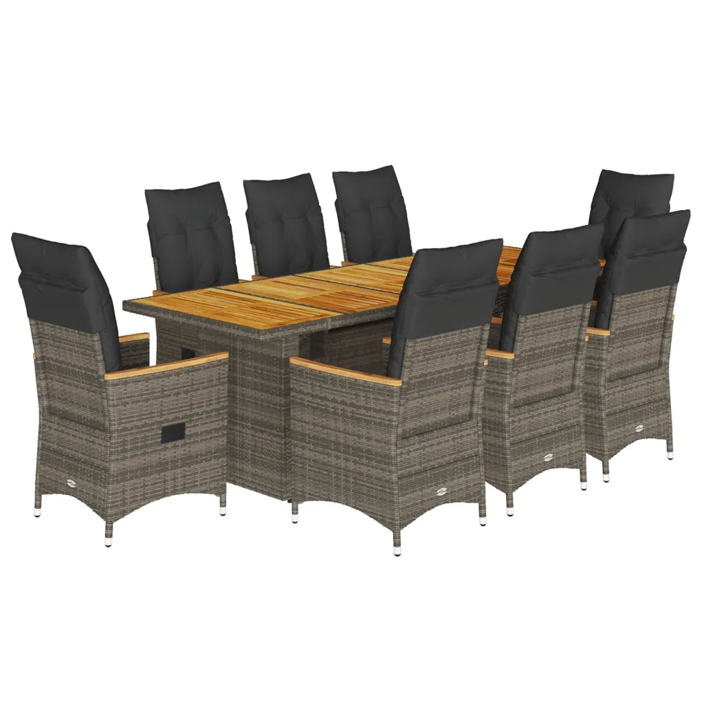 vidaXL Set Bistrò da Giardino 9 pz con Cuscini in Polyrattan Grigio