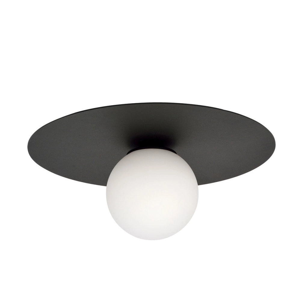 Lampada a sospensione Solar con base in acciaio nero e vetro opalino