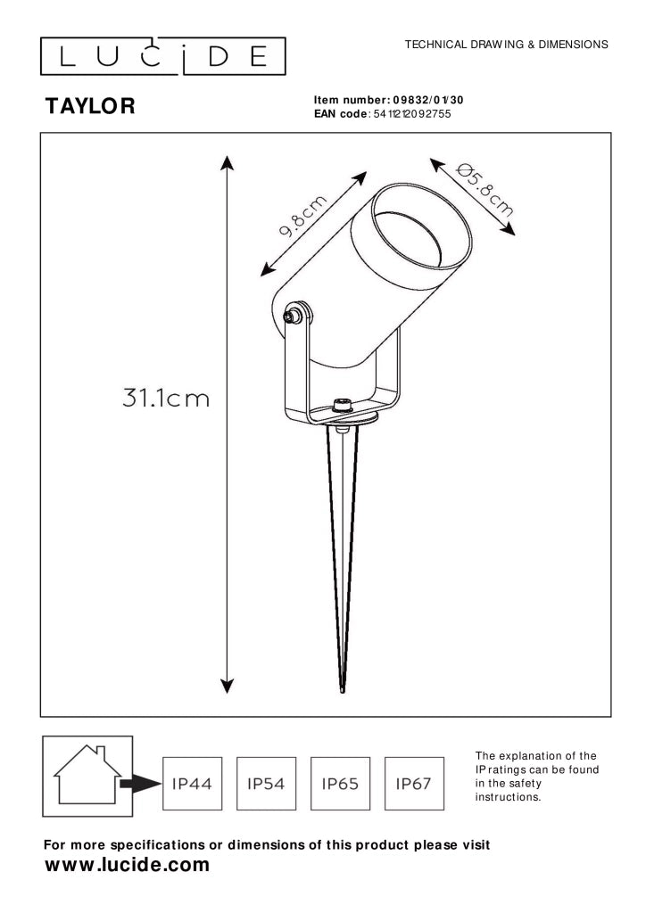 Faretto da giardino a picchetto GU10 50W Taylor Lucide