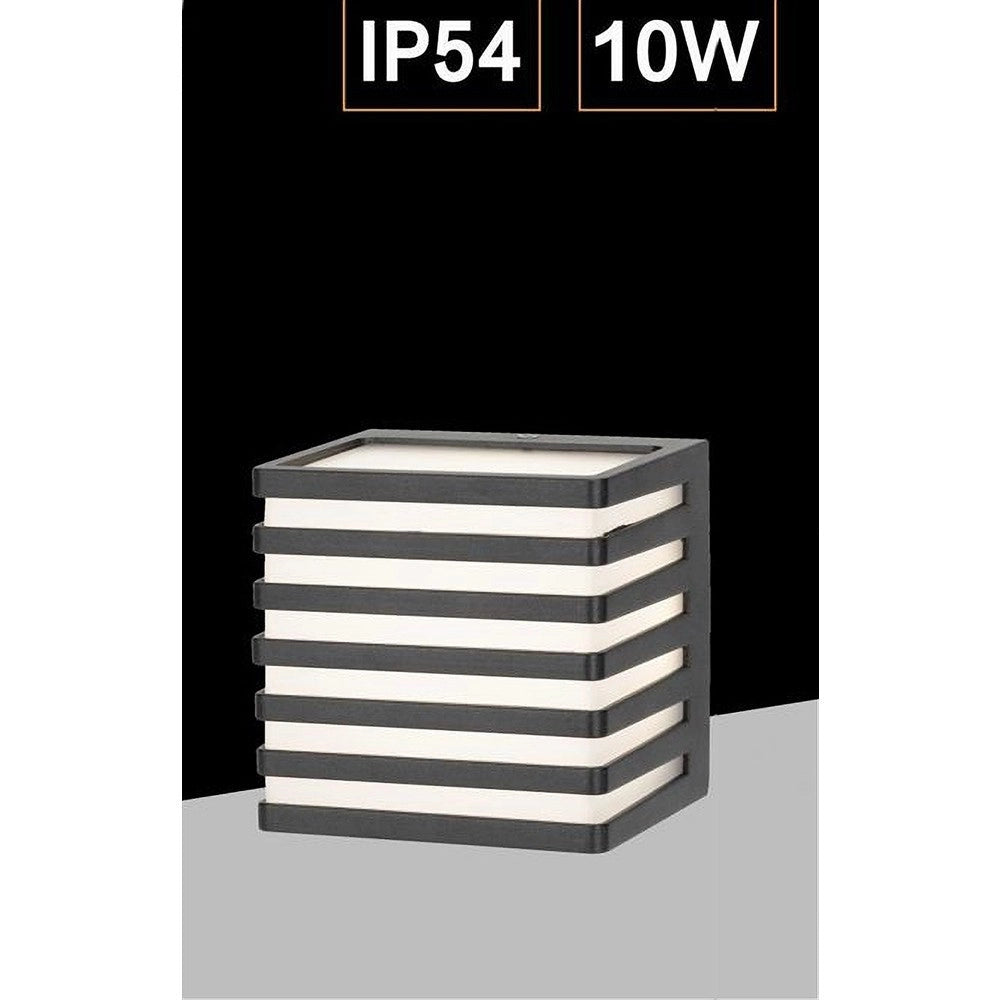 Trade Shop - Applique Muro Esterno Led 10w Lampada Decorativa A Strisce Cubo Nero Ip54 B110-n - -bianco Caldo      -