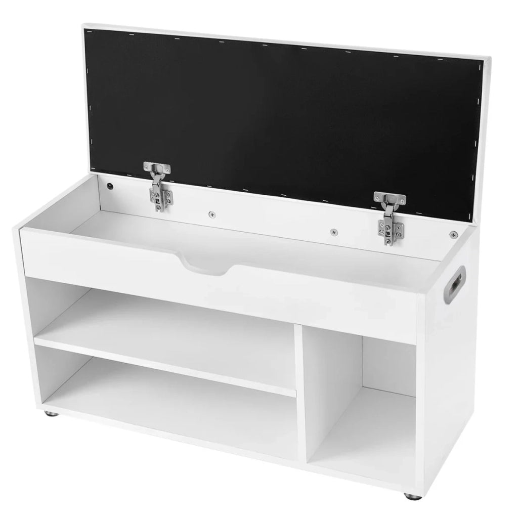 Panca portascarpe con comodo cuscino 3 scomparti panca portaoggetti con seduta a 2 livelli 80 x 30 x 44 cm mobile da ingresso portata massima 150 kg bianco 12_0004132