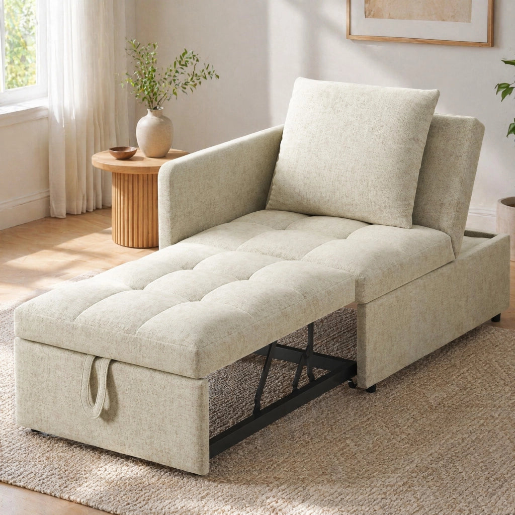 DIVANO LETTO 3 in 1 177x68x65 cm Beige con schienale regolabile