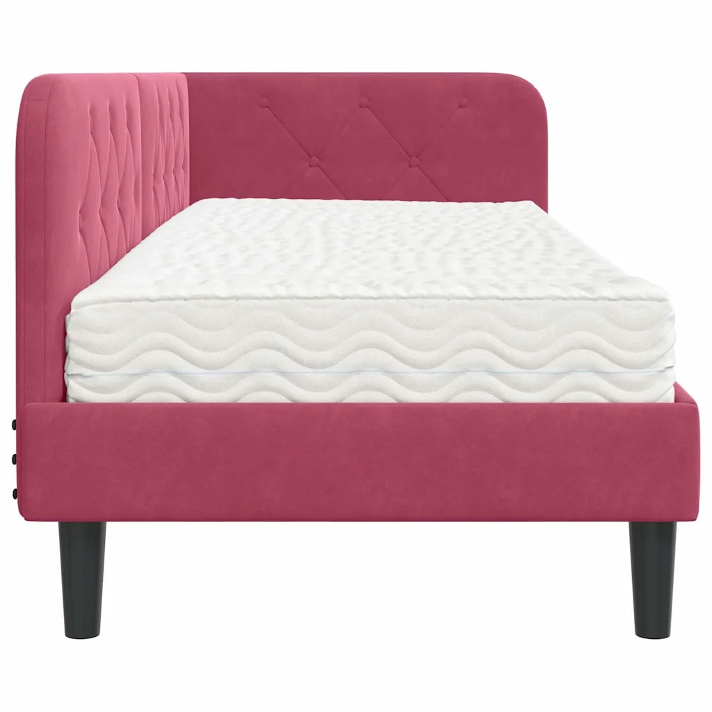 Cornice del letto ad angolo Rosso Vino 80 x 200 cm Velluto