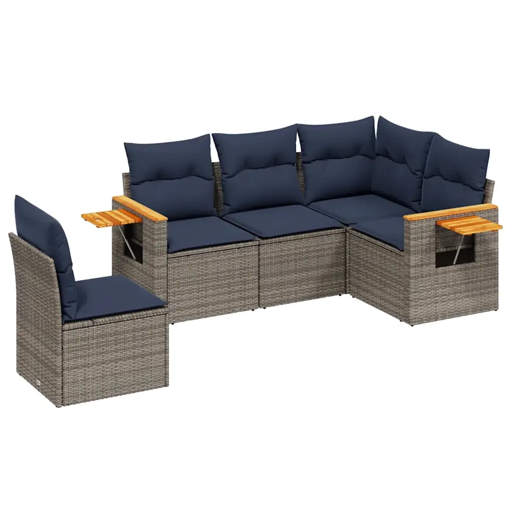 Set Divani da Giardino 5 pz con Cuscini Grigio in Polyrattan