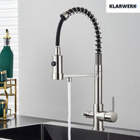 Bernd | Rubinetto da cucina a osmosi a molla a 3 vie argento Rubinetto con filtro in acciaio inossidabile spazzolato | Miscelatore da ristorante