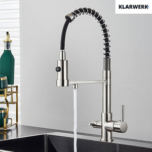 Bernd | Rubinetto da cucina a osmosi a molla a 3 vie argento Rubinetto con filtro in acciaio inossidabile spazzolato | Miscelatore da ristorante