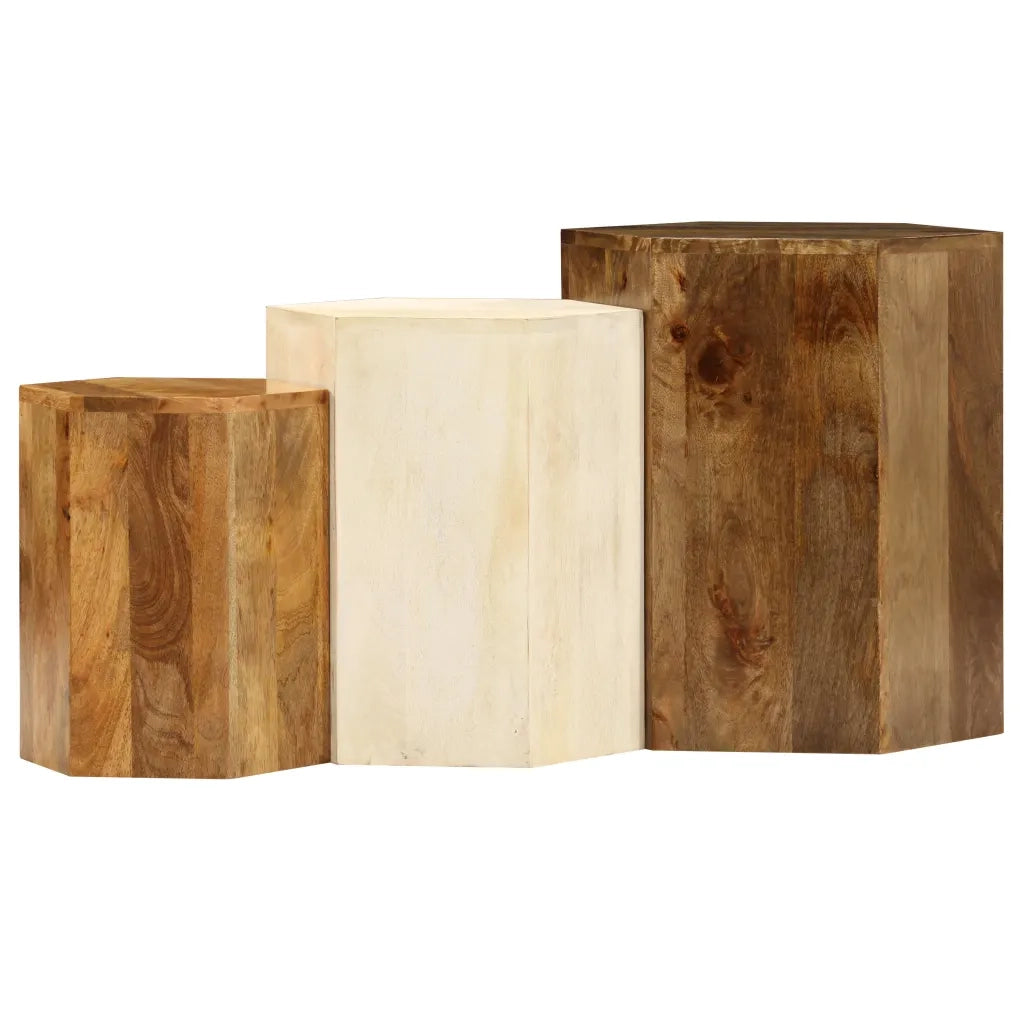Set Tavolini da Salotto 3 pz in Legno Massello di Mango