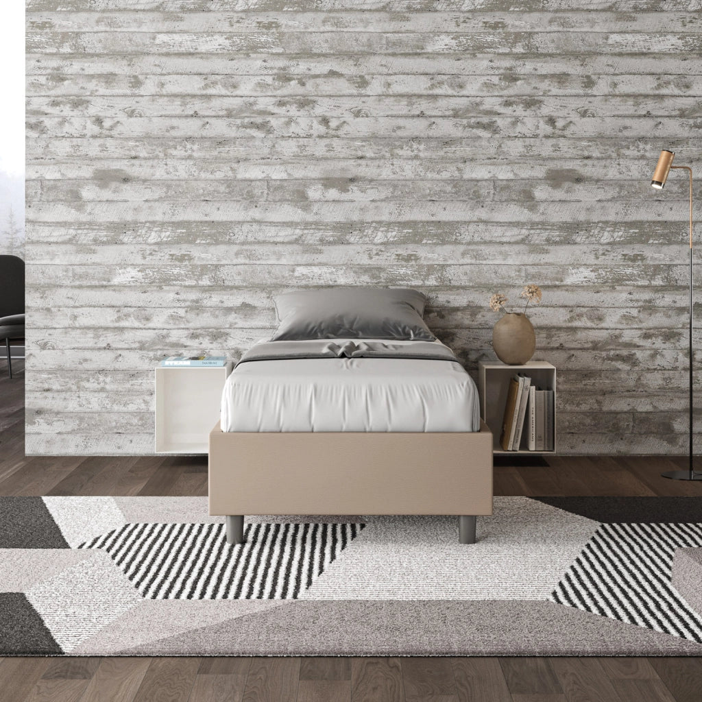 BS COM Letto singolo contenitore imbottito 80x200 similpelle tortora