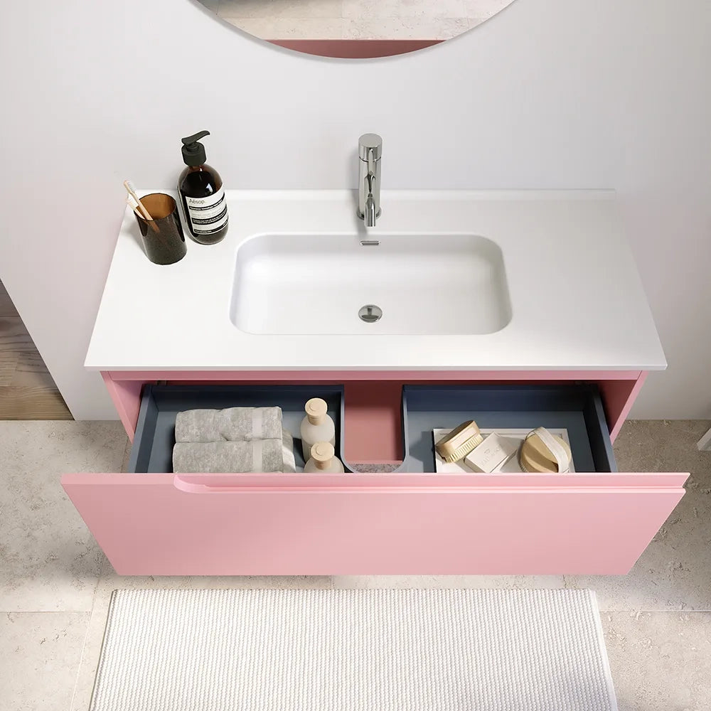 Mobile bagno sospeso 80 cm un cassetto rosa cipria opaco con lavabo | Ardenne