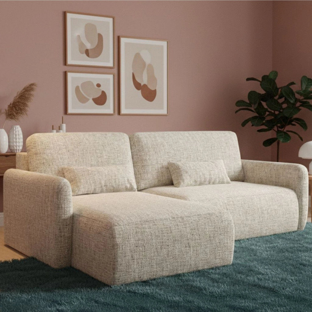Pagno, Divano Letto con Penisola Contenitore, 207x148 cm Beige