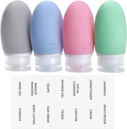 Set di flaconi da viaggio da 4 - 100 ml - Libero da residui - Contenitori trasportabili e riutilizzabili - Senza BPA - Certificato TSA - Materiale siliconico morbido - Tubi da viaggio