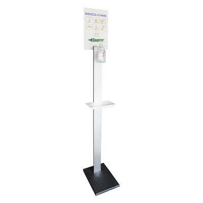 COLONNINA PORTA GEL IGIENIZZANTE CON MENSOLA PER GUANTI IN ALLUMINIO- HxLxP cm 160x24x35- DH- pezzi 1