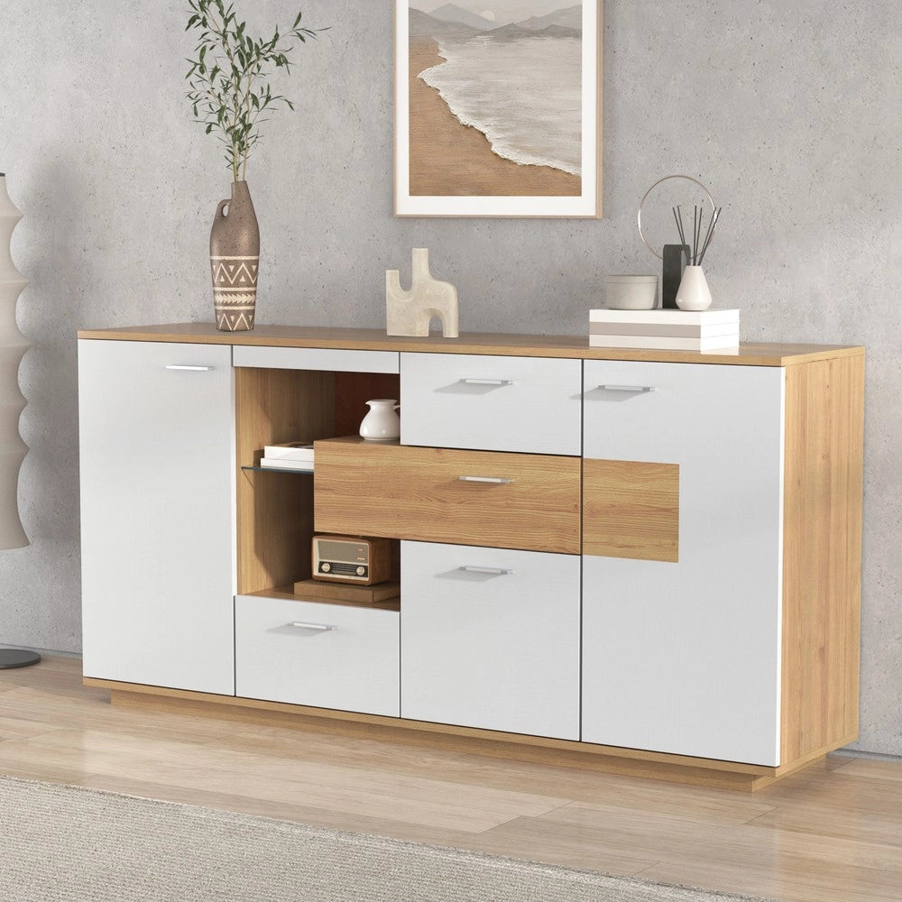 Mobile TV con LED, Ante e Cassetti ¨C MINIMAL ¨C Bianco, Legno, 160x40x77