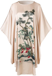 Badia da bagno per donna in cotone 100%, pigiama corto, abbigliamento da notte, maniche a volo di pipistrello classico (Champagne)