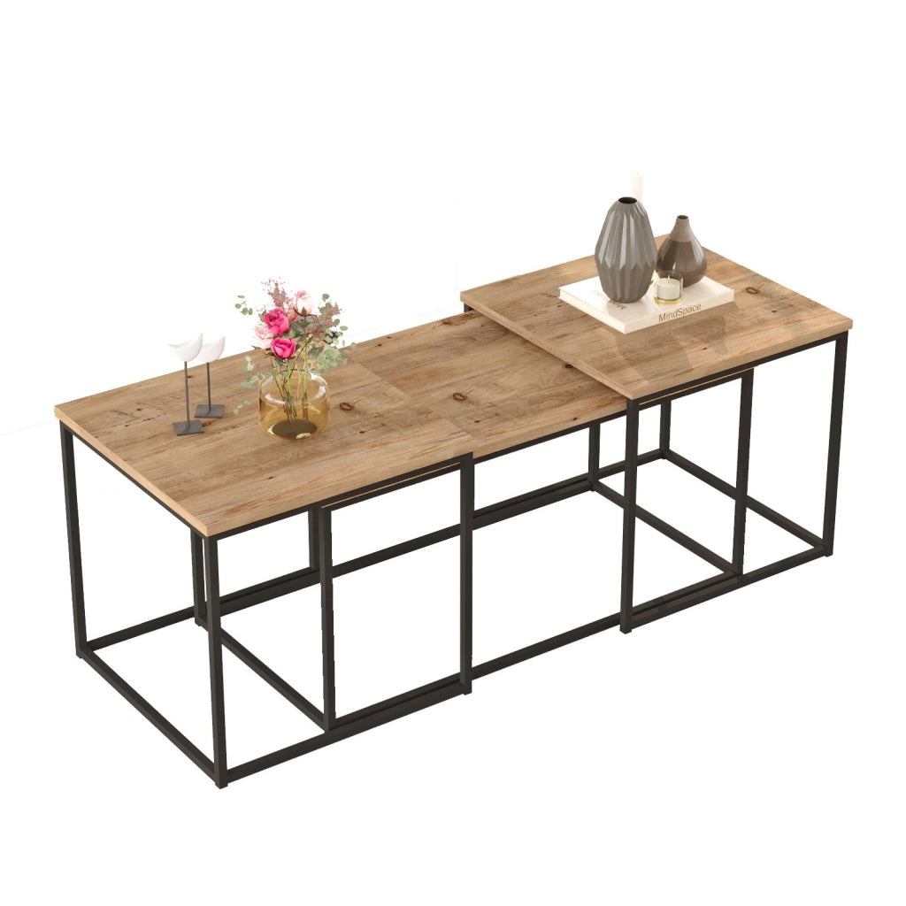 Set di 3 tavolini in legno "VG9" - 90 x 45 x 44 cm - Pino Atlantico
