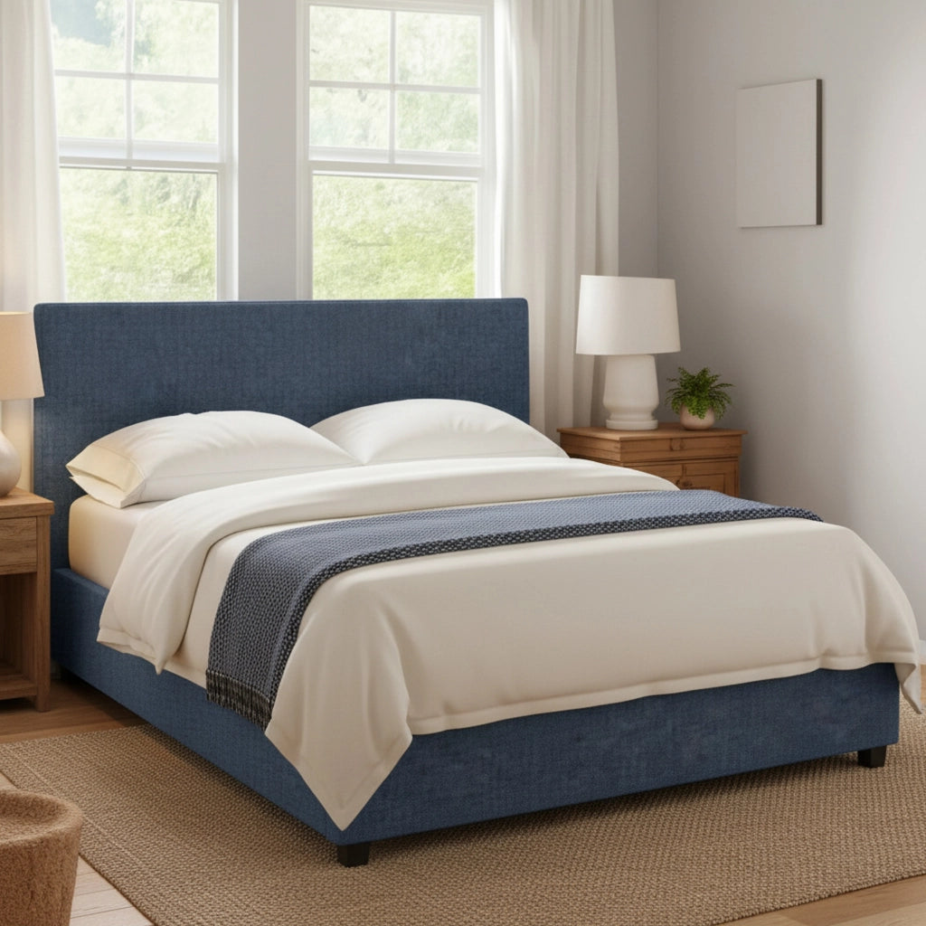 Worthing, Letto Matrimoniale Sfoderabile Made in Italy, blu