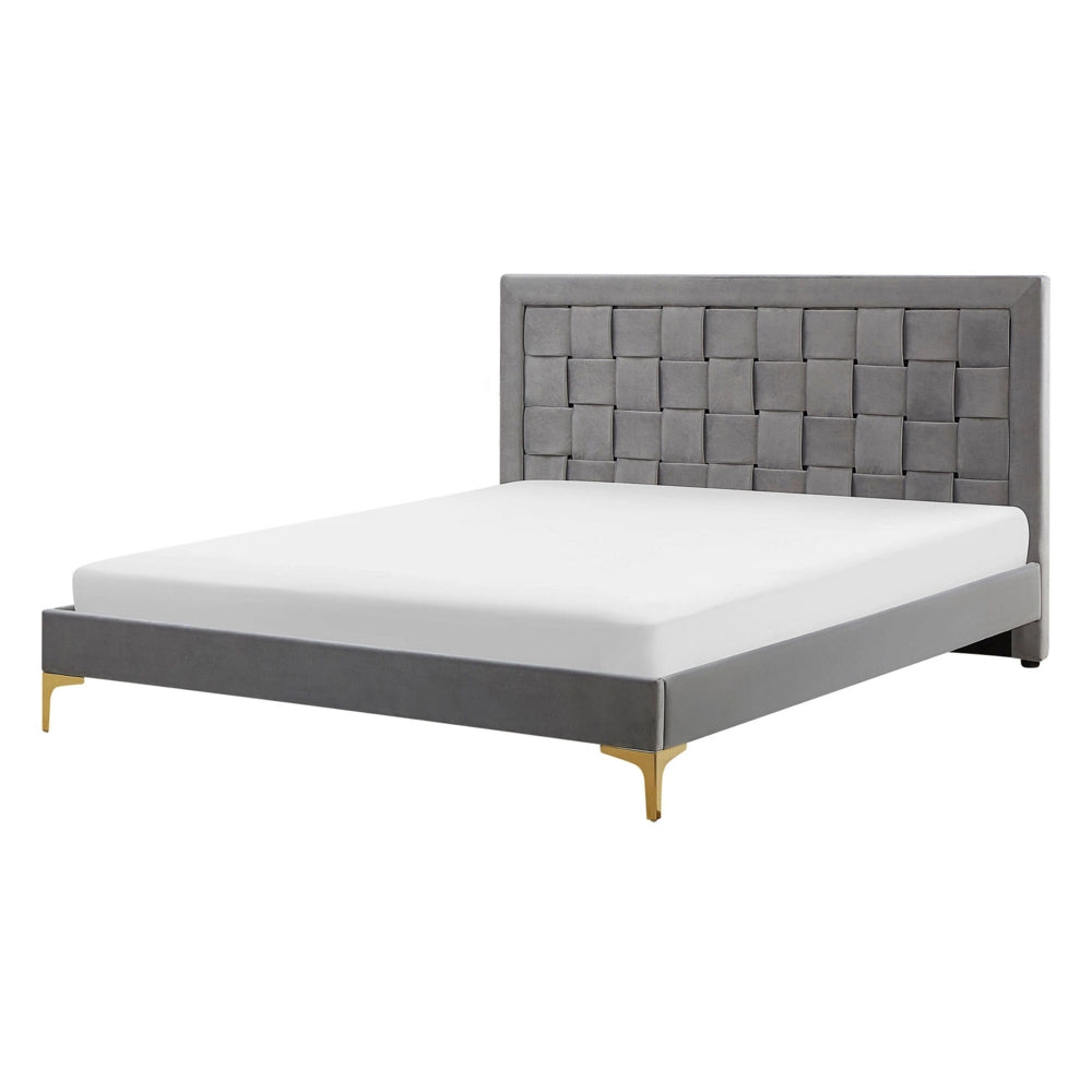 Letto Imbottito Matrimoniale 140 x 200 cm Testiera Grigio Velluto Gambe Dorate