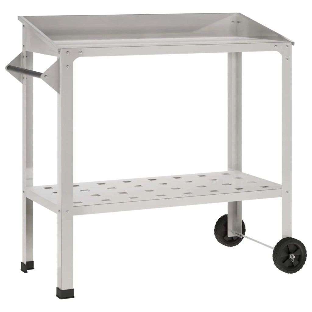 Tavolo da Vaso con Ruote 96 x 50 x 89 cm Acciaio Inox Argento 8014852