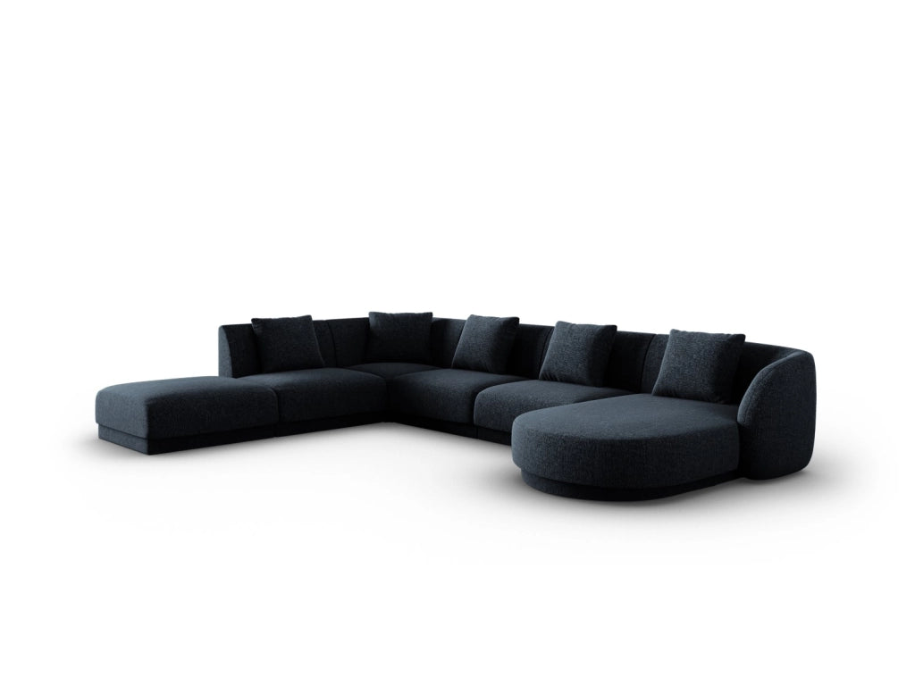 Cosmopolitan Design - Divano panoramico sinistro "Tulum" 6 posti in ciniglia blu reale 