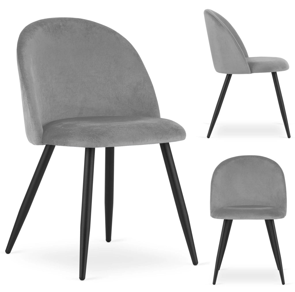 Valora Bello Chair, velluto grigio chiaro, gambe nere, set da 2