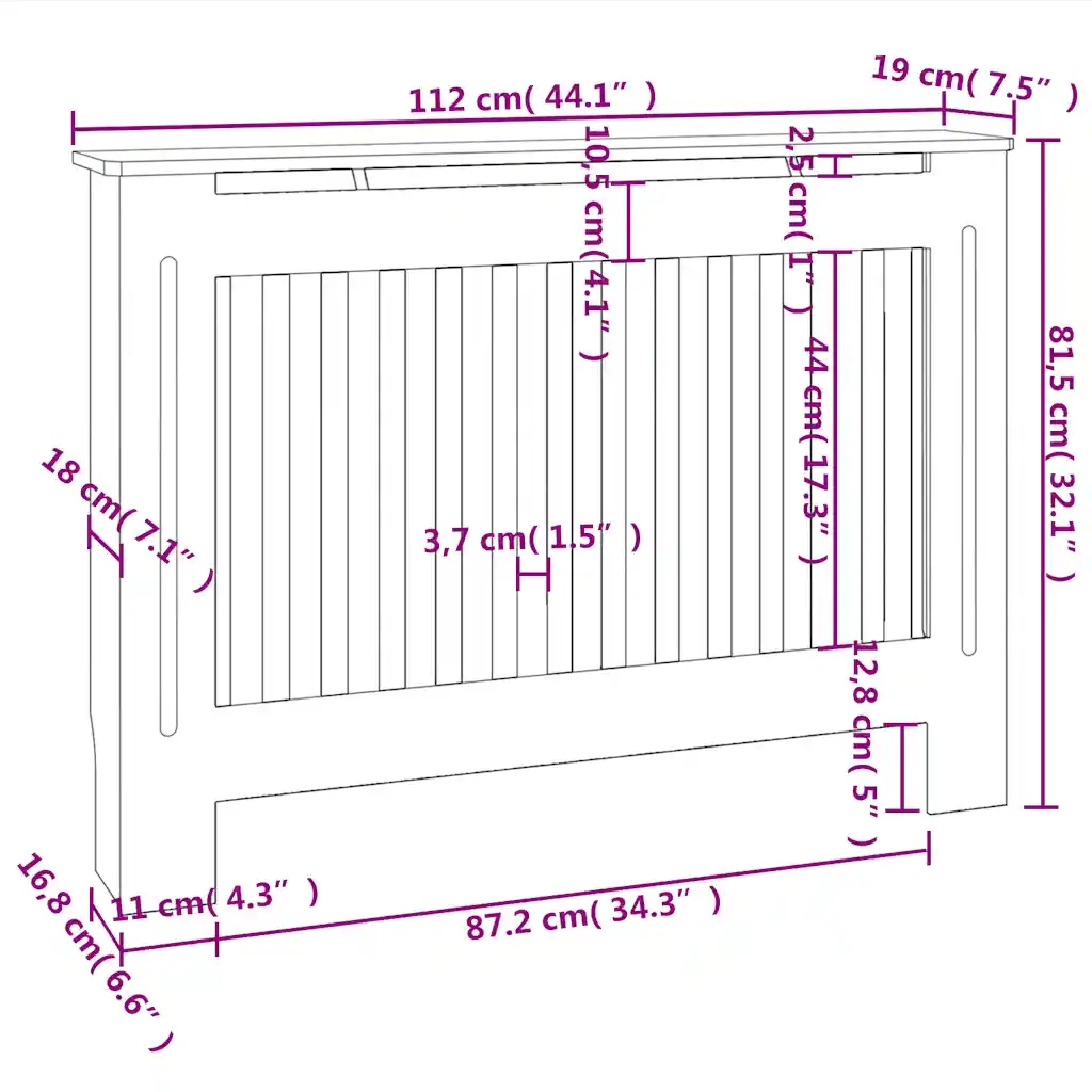 Copertura per Radiatore Nera 112x19x81,5 cm in MDF 288174