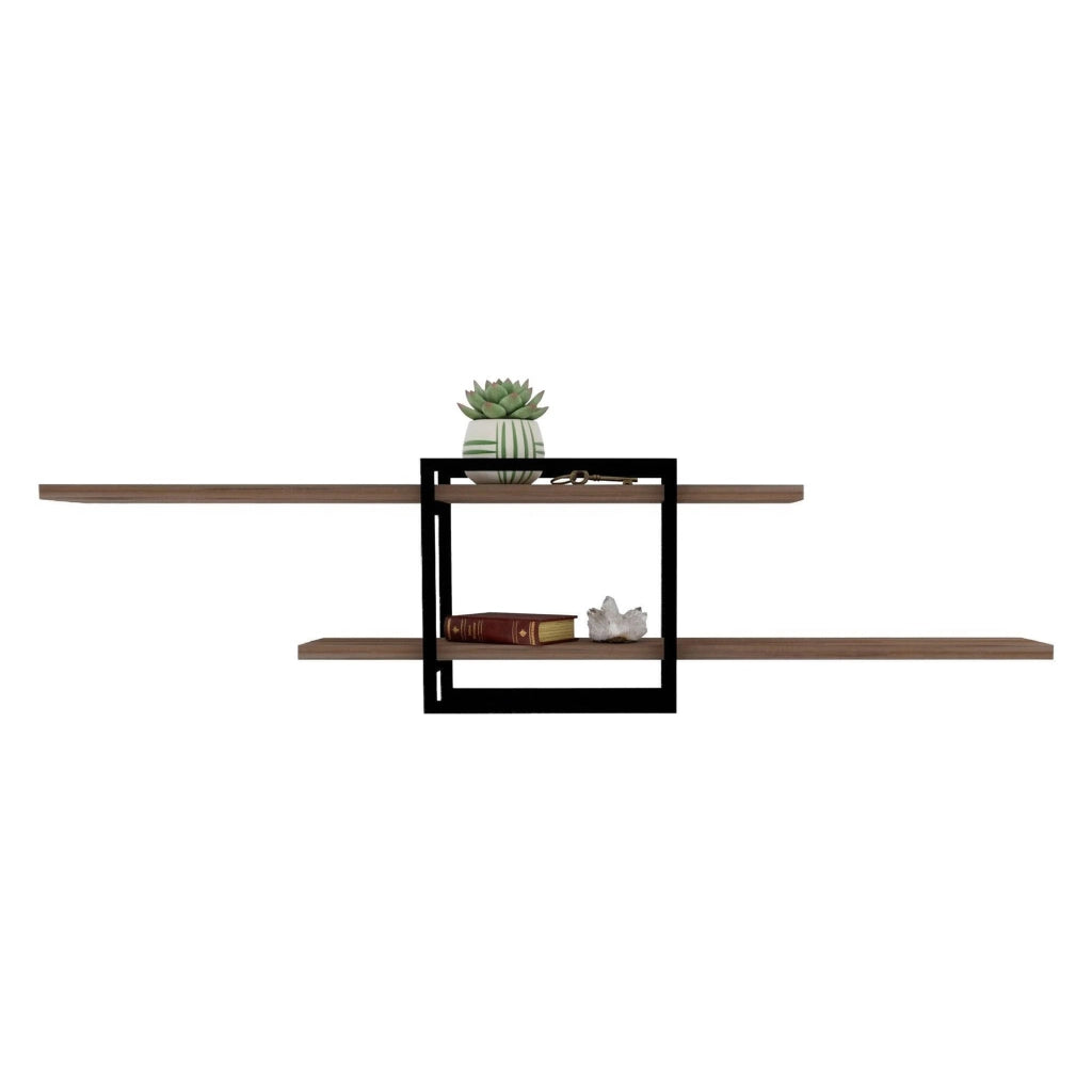 Tuili, Mensola 2 Ripiani, 120x18x30h cm Marrone Rovere