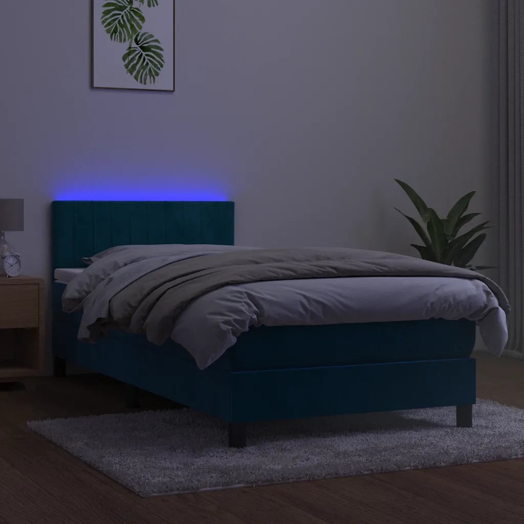 Letto a Molle con Materasso e LED Blu Scuro 80x200cm in Velluto cod mxl 61402