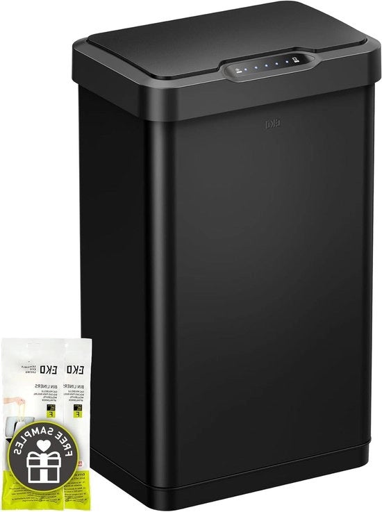 Cassetto della Spazzatura Senzafilato 50 Litri/13,2 Galloni con Sensore di Movimento e Finestra in Acciaio Inossidabile Liscio (Nero Lucido)