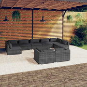 Set Divani da Giardino 10 pz con Cuscini in Polyrattan Grigio cod mxl 43755