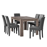 Set Pranzo con Tavolo 140x90 cm e 6 Sedie in Similpelle - Effetto Rovere Antico / Grigio scuro  [en.casa]