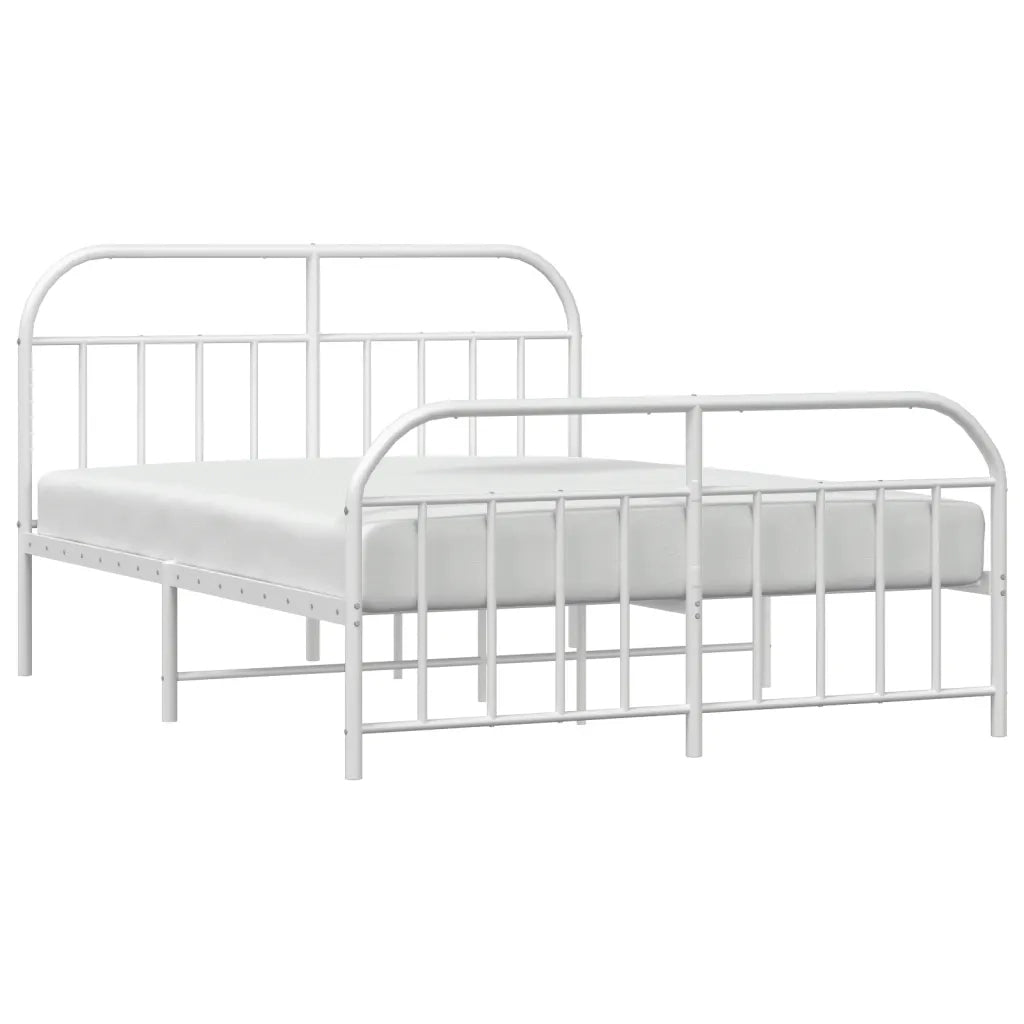 Letto matrimoniale | Letto per adulti | Giroletto con Testiera e Pediera Metallo Bianco 140x190 cm