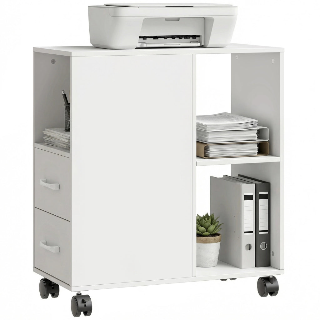 Tavolino con ruote e cassetti ¨C zephmum ¨C legno, bianco, 60x30x65 cm