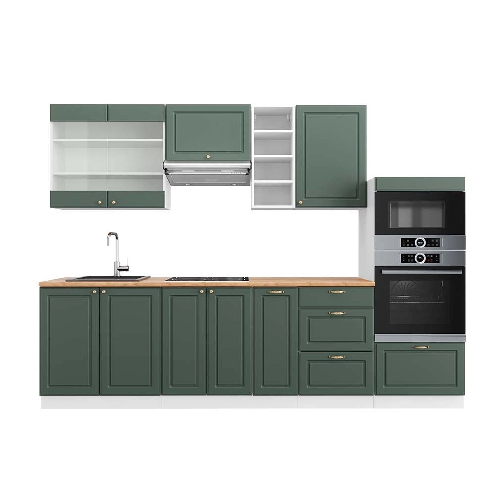 Cucina componibile Fame-Line Verde-oro rustico/Bianco 280 cm, PL Rovere Vicco
