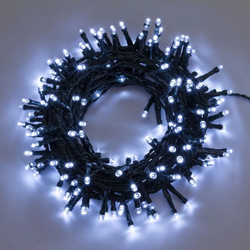 Catena Minilucciole 200 Led Luce Bianca Lunghezza 10 Metri 8 Giochi Di Luce Lotti