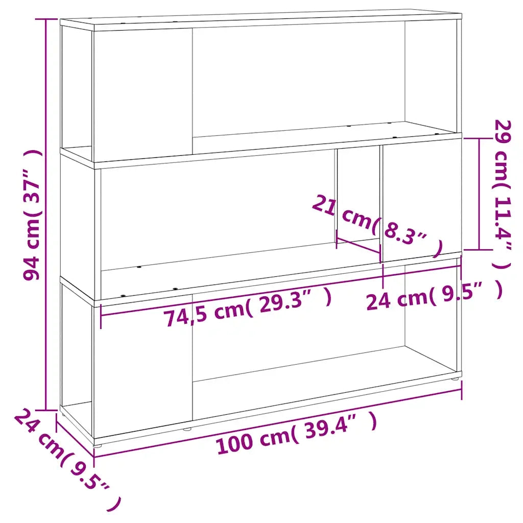 Libreria Divisorio-Scaffale per Libri-Mobile di Stoccaggio Rovere Fumo 100x24x94 cm