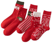 5 Pair di Calze di Camicia di Capra per Donna, per Natale, caldi e spessi, rosso.