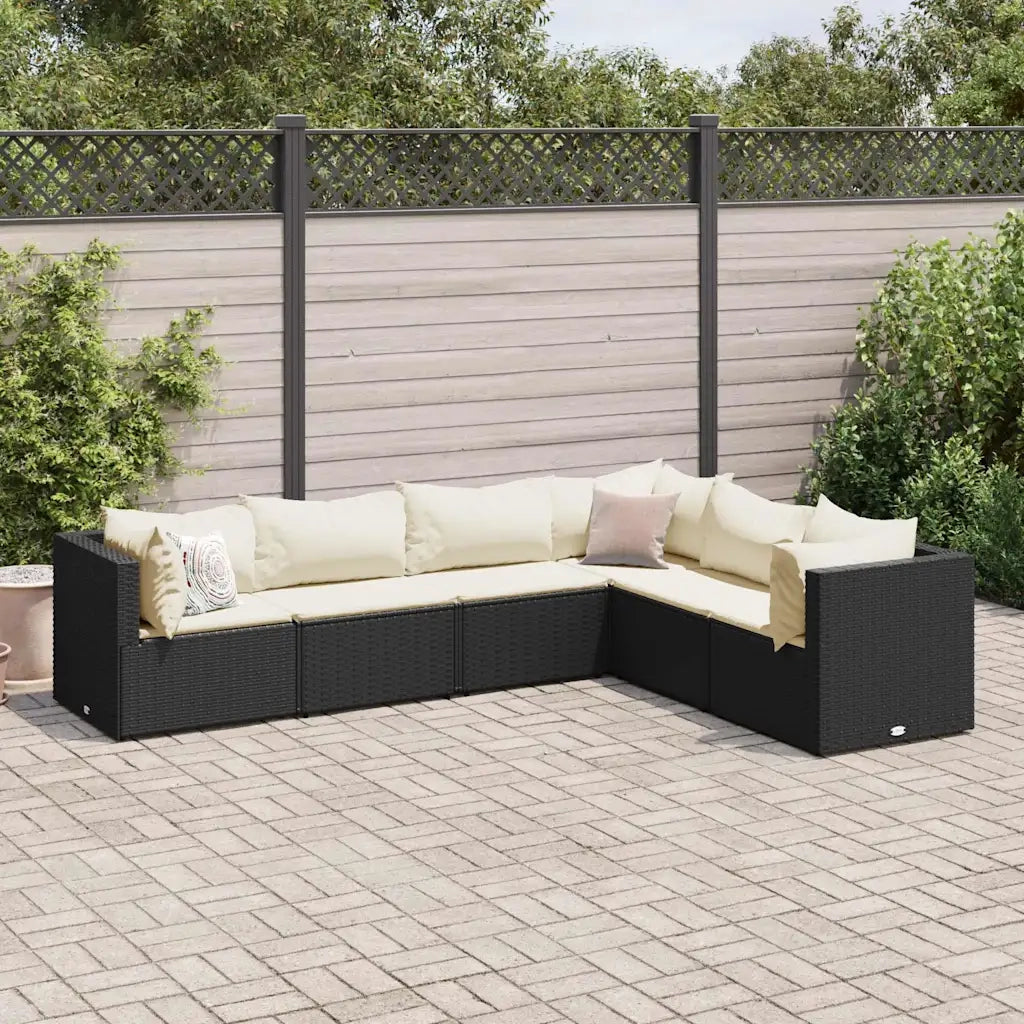Set Mobili da Giardino 6 pz con Cuscini in Polyrattan Nero