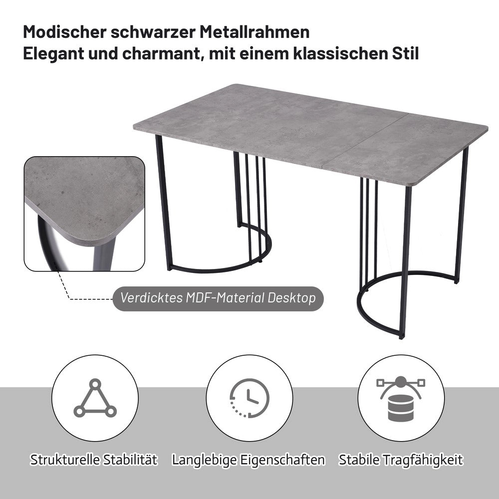 Set Tavolo da Pranzo con 4 Sedie ¨C Xylo ¨C Piano MDF Grigio, Gambe in Metallo Nero, Seduta Velluto Beige, 140x80
