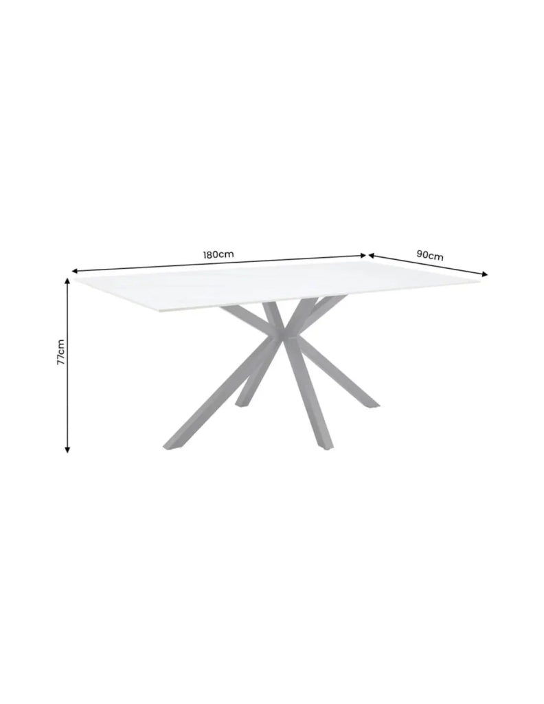 Table SOLARA 180 cm in ceramica effetto marmo bianco con piede a stella nero – 8 posti
