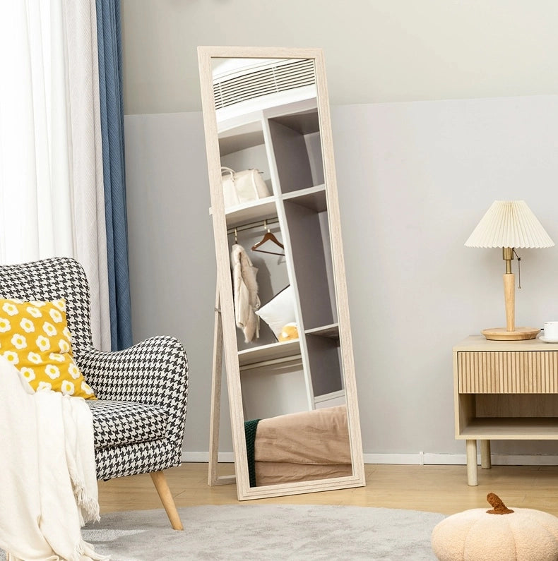 Specchio intero 160 x 50 cm con supporto pieghevole in vetro temperato bianco
