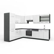 Cucina angolare completa Fame-Line Bianco lucido/Antracite 287 x 60 cm, PL Antracite Vicco